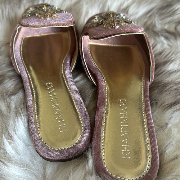 Pink velvet slides Rhinestones crystals New with dustbags & a box - Picture 5 of 10